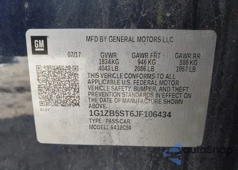 2018 Chevrolet Malibu 1Ls из США, поврежденный, VIN 1G1ZB5ST6JF106434